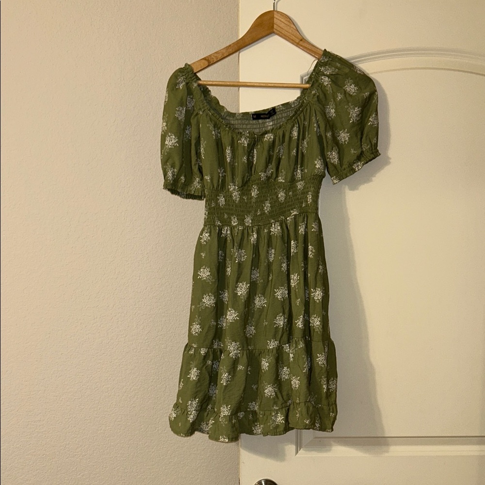 Elegant Olive Floral Mini Dress